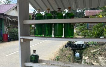 Kelangkaan BBM di Kembang Janggut, Harga Eceran Tembus Rp22 Ribu per Lite 5 Botol BBM Yang di Jual Eceran. (Irvan/dutakaltimnews.com)