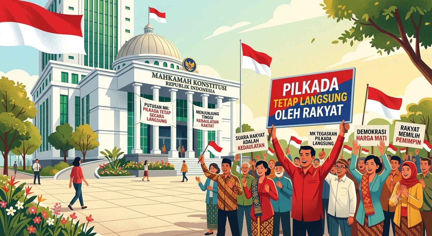 Ilustrasi Mahkamah Konstitusi (MK) yang menegaskan pemilihan kepala daerah tetap dilakukan secara langsung oleh rakyat, (Google Gemini)