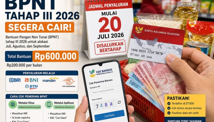 BPNT Tahap III 2026 Segera Cair, KPM Terima Rp600 Ribu Mulai 20 Juli