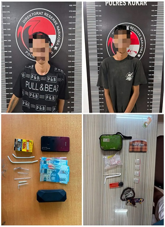 Kedua Pelaku Beserta Barang Bukti Saat di Amankan Petugas Kepolisian. (Dok. Polres Kukar)