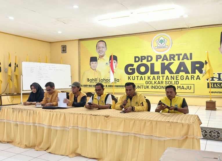 Press Release Musda XI Partai Golkar Kabupaten Kutai Kartanegara Sabtu (22/8/2026), (Foto : Andri/dutakaltimnews.com)