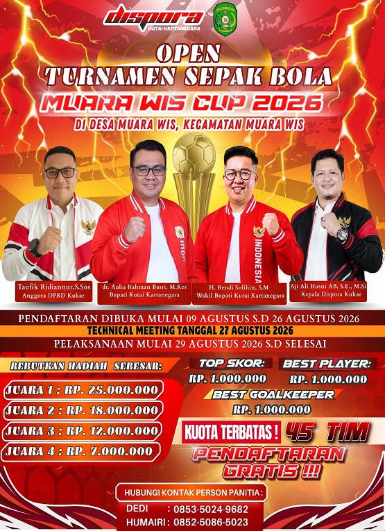 Flayer Turnamen Sepakbola Muara Wis Cup 2026 (Dok. Dispora Kukar)