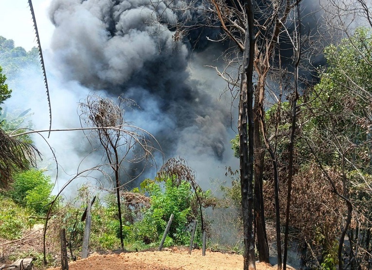 Kebakaran Hutan dan Lahan di Kilometer 9-10 Jalan Poros Tenggarong-Samarinda, Kecamatan Tenggarong Seberang. (Dok. Disdamkarmatan Kukar)