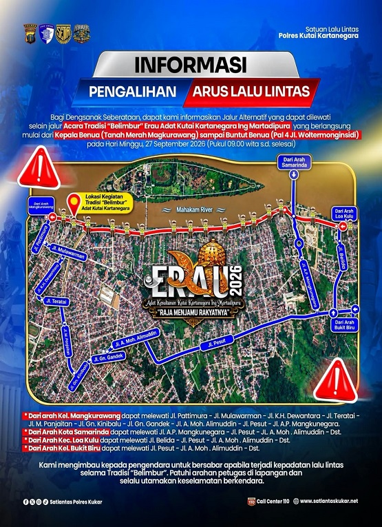 Rekayasa Lalulintas Pelaksanaan Belimbur Erau Adat Kutai (Dok. Satlantas Polres Kukar)