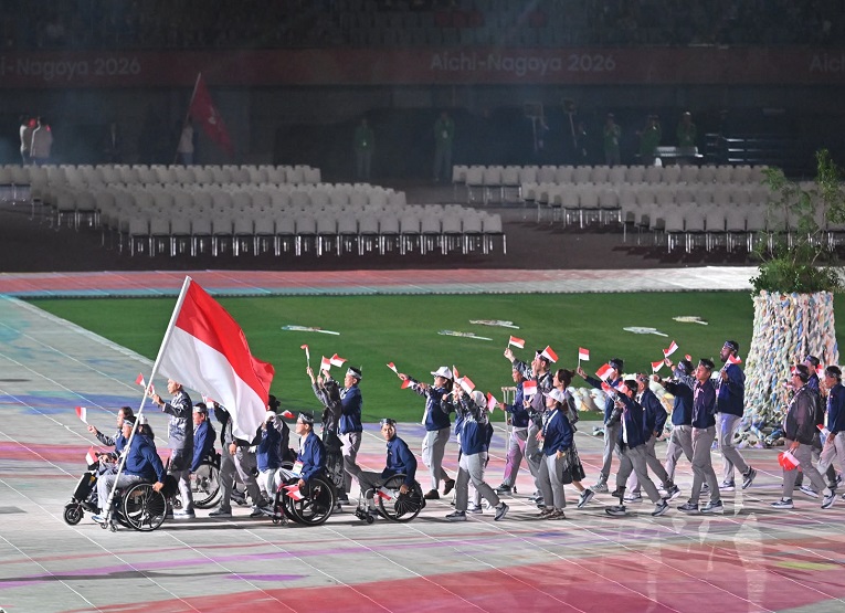Kibaran Merah Putih mengawali langkah kontingen Indonesia dalam upacara pembukaan Asian Para Games 2026 di Stadion Paloma Mizuho, Nagoya, Jepang.(Dok. Kementerian Pemuda dan Olahraga)