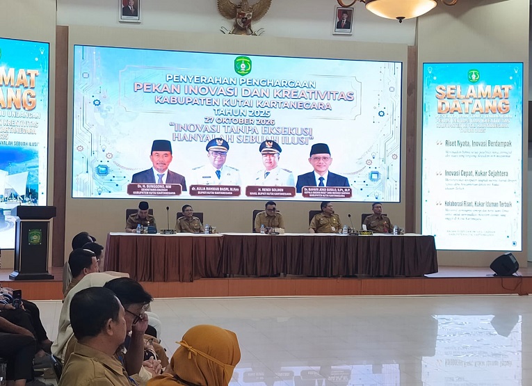 Pembukaan Pekan Inovasi dan Kreativitas Kabupaten Kutai Kartanegara Tahun 2026 Secara Virtual di Ruang Serbaguna Bappeda Kukar. (Van/dutakaltimnews.com)