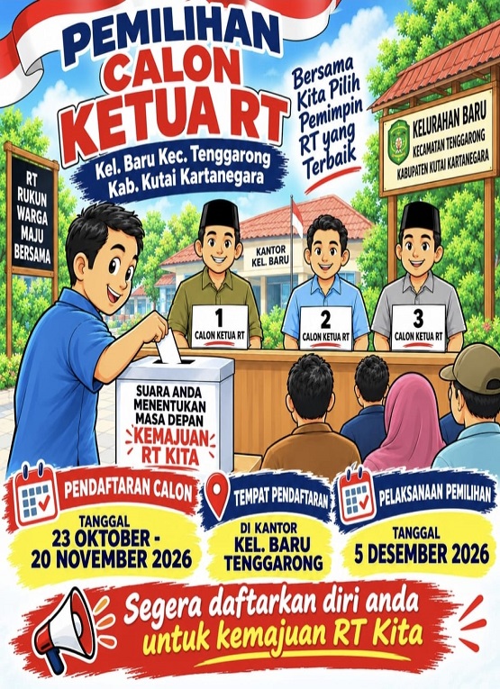 Flayer Pendaftaran Ketua RT Serentak di Kelurahan Baru, Kecamatan Tenggarong (Dok. Kelurahan Baru)