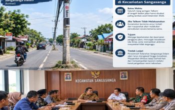 Ilustrasi Tiang Telkom di Tengah Jalan Sangasanga Dalam (Dok. Istimewa)