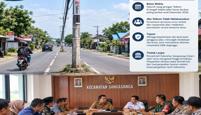 Tiang Telkom di Tengah Jalan Sangasanga Dalam Ditargetkan Dicabut Awal Desember